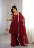 Latest Designer Crunchy Silk Top Bottom And Dpatta Set