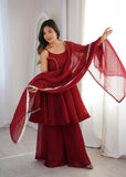 Latest Designer Crunchy Silk Top Bottom And Dpatta Set