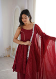 Latest Designer Crunchy Silk Top Bottom And Dpatta Set