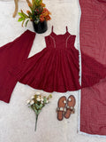 Latest Designer Crunchy Silk Top Bottom And Dpatta Set