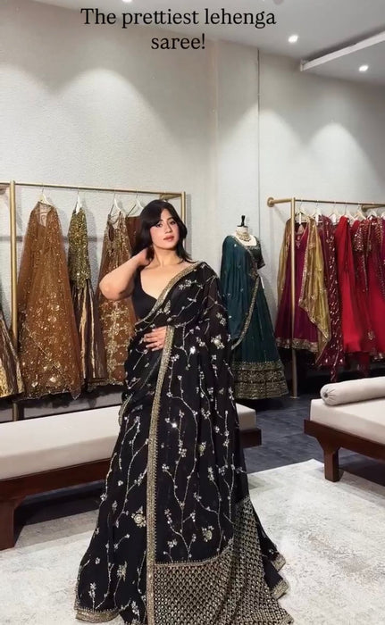 Latest Designer Foux Gorgette Party Wear Lehenga Saree