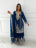 Latest Designer Ready To Wear Collection 3 Piece Fancy Top With Beautiful Sharara And Dupatta
