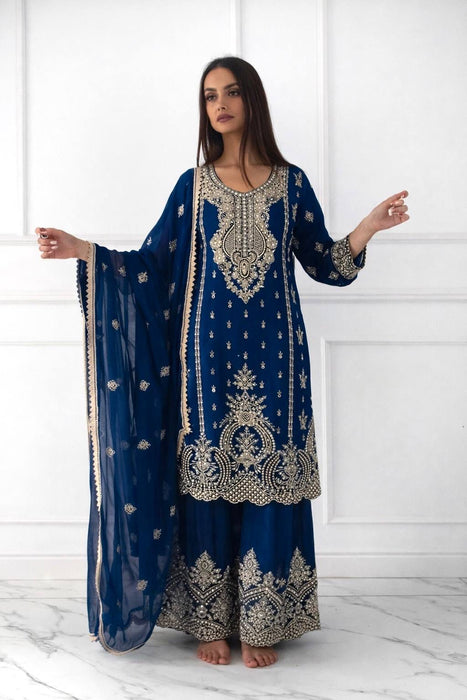Latest Designer Ready To Wear Collection 3 Piece Fancy Top With Beautiful Sharara And Dupatta