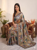 Katrina Kaif Wearing Multicolor Premium Chinon Silk With Beautiful Print And Beautiful Aari Work With Beautiful Real Mirror Work
