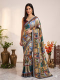 Katrina Kaif Wearing Multicolor Premium Chinon Silk With Beautiful Print And Beautiful Aari Work With Beautiful Real Mirror Work