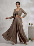 Latest Party Wear Chinon Silk Blouse Plazzo And Koti With Embroidery Work