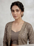 Latest Party Wear Chinon Silk Blouse Plazzo And Koti With Embroidery Work