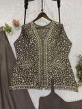 Latest Party Wear Chinon Silk Blouse Plazzo And Koti With Embroidery Work