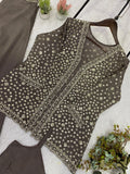 Latest Party Wear Chinon Silk Blouse Plazzo And Koti With Embroidery Work