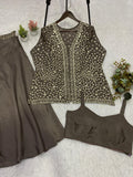 Latest Party Wear Chinon Silk Blouse Plazzo And Koti With Embroidery Work