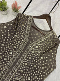 Latest Party Wear Chinon Silk Blouse Plazzo And Koti With Embroidery Work