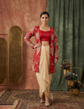 DESIGNERR PARTY WEAR 3 PIECE KOTI-BLOUSE WITH SKIRT IN CORDING SEQUENCE EMBROIDERY WORK