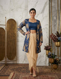 DESIGNERR PARTY WEAR 3 PIECE KOTI-BLOUSE WITH SKIRT IN CORDING SEQUENCE EMBROIDERY WORK