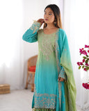 Chinon silk with coding Dori with Sequence with Rivet Moti Work Salwar Kameez