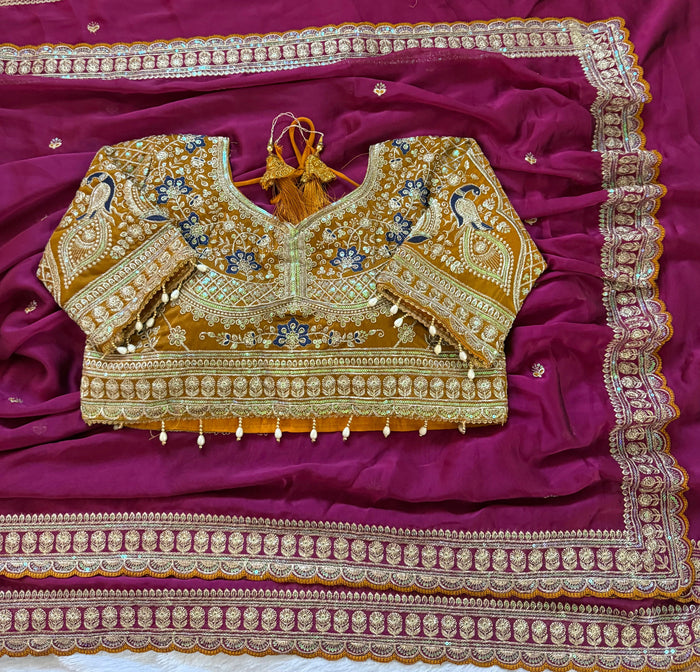 Pure Rangoli silk with sequence and zari embroidery work with multi Arco border Saree