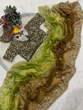 Soft padding two tone Fandy chiffon Saree with heavy embroidery sequence Work