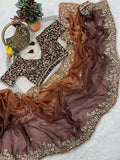 Soft padding two tone Fandy chiffon Saree with heavy embroidery sequence Work