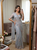 Premium butterfly soft net Saree with cutdena multi sequence & thread embroidery work