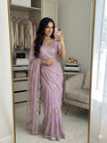 Premium butterfly soft net Saree with cutdena multi sequence & thread embroidery work