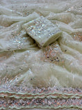Premium butterfly soft net Saree with cutdena multi sequence & thread embroidery work