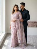 Premium butterfly soft net Saree with cutdena multi sequence & thread embroidery work