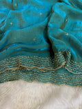 Premium two tone Space Silk Saree with beautiful multi sequence & cut dana work