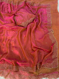 Premium two tone Space Silk Saree with beautiful multi sequence & cut dana work