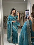Premium two tone Space Silk Saree with beautiful multi sequence & cut dana work