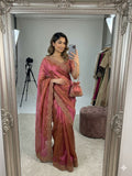 Premium two tone Space Silk Saree with beautiful multi sequence & cut dana work