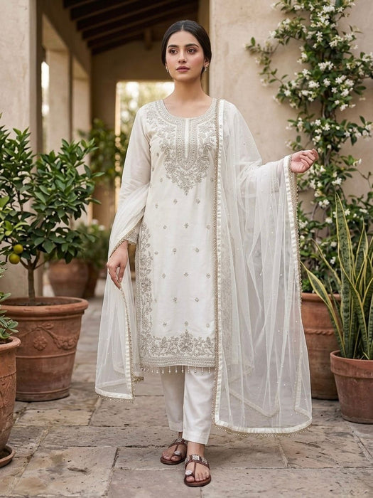 Designer Pure GMY Silk With Heavy Embroidery-Sequence Work Top-Bottom And Dupatta Set