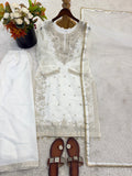 Designer Pure GMY Silk With Heavy Embroidery-Sequence Work Top-Bottom And Dupatta Set