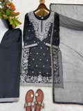 Designer Pure GMY Silk With Heavy Embroidery-Sequence Work Top-Bottom And Dupatta Set