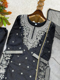 Designer Pure GMY Silk With Heavy Embroidery-Sequence Work Top-Bottom And Dupatta Set