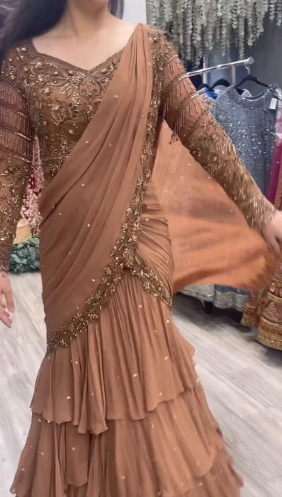 Faux Georgette with thread with Sequence with lace border Ready to wear Lehenga saree