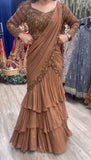 Faux Georgette with thread with Sequence with lace border Ready to wear Lehenga saree