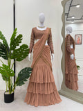 Faux Georgette with thread with Sequence with lace border Ready to wear Lehenga saree