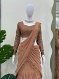 Faux Georgette with thread with Sequence with lace border Ready to wear Lehenga saree