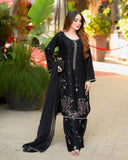 Designer Heavy Satin Glass Silk Salwar Kameez Wtih Beautiful Embroidery Work