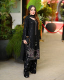 Designer Heavy Satin Glass Silk Salwar Kameez Wtih Beautiful Embroidery Work
