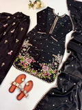 Designer Heavy Satin Glass Silk Salwar Kameez Wtih Beautiful Embroidery Work