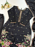 Designer Heavy Satin Glass Silk Salwar Kameez Wtih Beautiful Embroidery Work