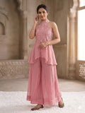 Latest Designer Heavy Fandy Crush Top Plazzo And Dupatta Set With Moti Work