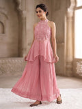Latest Designer Heavy Fandy Crush Top Plazzo And Dupatta Set With Moti Work