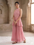 Latest Designer Heavy Fandy Crush Top Plazzo And Dupatta Set With Moti Work