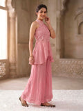 Latest Designer Heavy Fandy Crush Top Plazzo And Dupatta Set With Moti Work