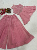 Latest Designer Heavy Fandy Crush Top Plazzo And Dupatta Set With Moti Work
