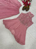 Latest Designer Heavy Fandy Crush Top Plazzo And Dupatta Set With Moti Work
