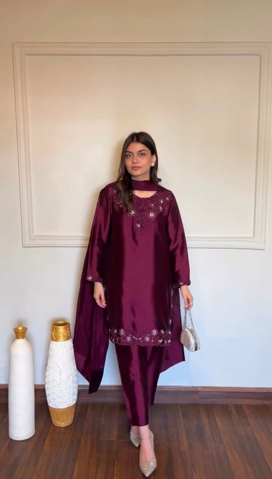 American Silk with Soft Micro Inner Lining & Intricate Thread with Sequence work Salwar Kameez