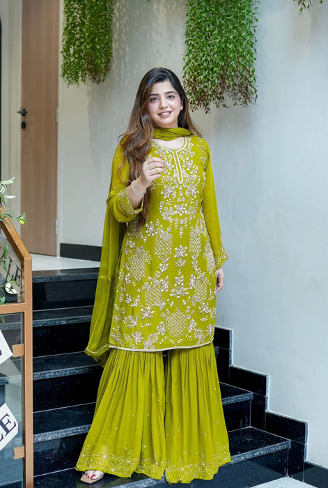 New Designer Party Wear Top-Plazzo And Dupatta With Heavy Embroidery Work