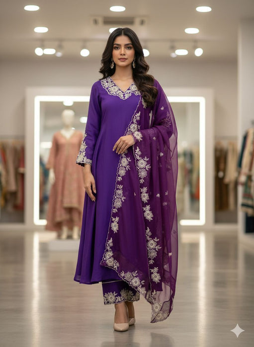 Latest Designer Roman Silk Excluve Top Pant And Dupatta Set